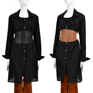 BRUNELLO CUCINELLI Women's Wide Leather Chiffon Waist Belts 2 Pieces Black Brown - Picture 1 of 19