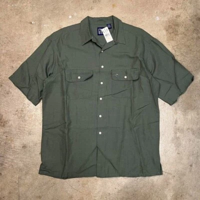 Vintage Y2K Gap Camp Collar Loop Linen Short Sleeve Button Medium NEW - Image 1 of 3