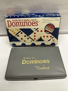 Jumbo Dominoes Double 6 by Cardinal Color Dots w/ Vinyl Case Vintage - Picture 1 of 16