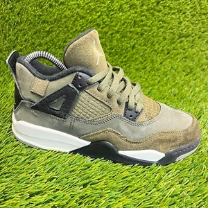 Nike Air Jordan 4 Retro Boys Size 2.5Y Green Black Basketball Shoes Sneakers - Picture 1 of 10
