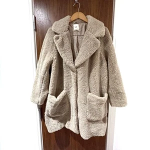 oversized teddy Borg fleece coat jacket faux shearling cozy size l H&M winter - Picture 1 of 8