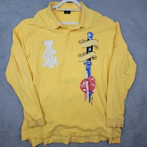 Christian Audigier Yellow Polo Long Sleeve Skull Hand King Crown Design Size 3XL - Picture 1 of 8