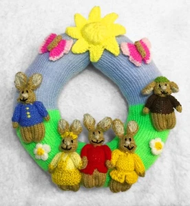 KNITTING PATTERN - Easter Peter Rabbit inspired Wreath Hanging Decoration 22 cms - Picture 1 of 1