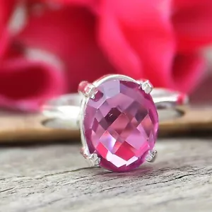 Pink Kunzite Gemstone 925 Sterling Silver Ring Handmade Jewelry Ring For Gift - Picture 1 of 3