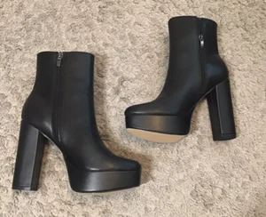 Women's Round Toe Platform High Heel Ankle Boots Side Zip Booties Size 8.5 M - Picture 1 of 8