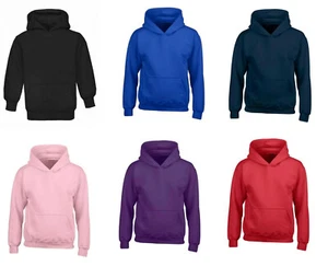 Kids Boys Girls Plain Hoody Hooded Sweatshirt Unisex Hoodie Pullover - Picture 1 of 6
