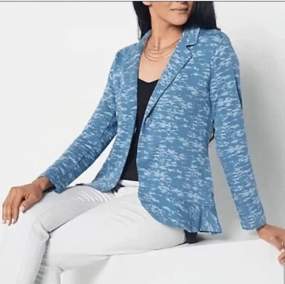 LOGO by Lori Goldstein Grayish Blue Mini Camo French Terry Blazer Size XS - Image 1 of 4