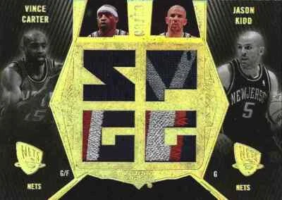 2007-08 Vince Carter Jason Kidd UD Black DUAL JERSEY PATCH GOLD #3/10 NJ NETS - Image 1 of 2