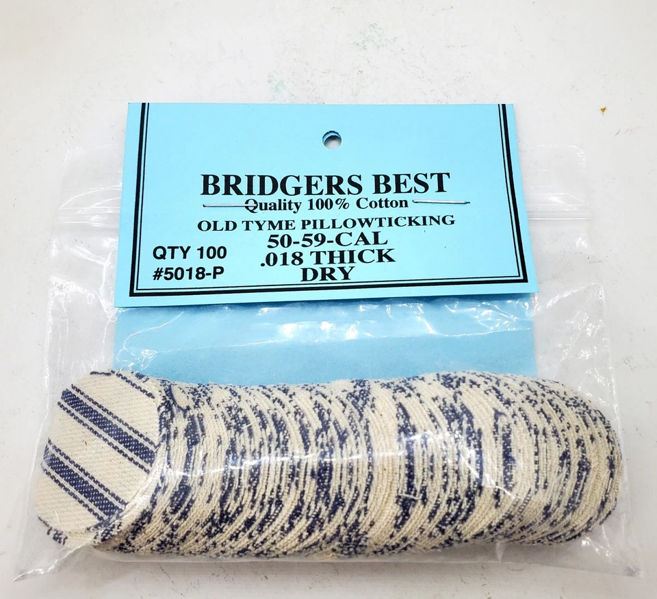 Bridgers Best Pillow Ticking Patches 100% Cotton .50-.59 Cal .018" Muzzleloader