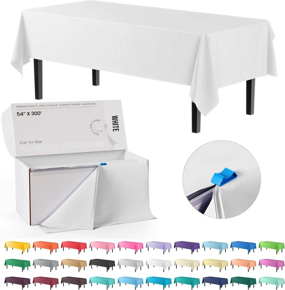 54 Inch X 300 Feet White Plastic Table Cover Roll in A Cut - to - Size Box - image 1 of 4