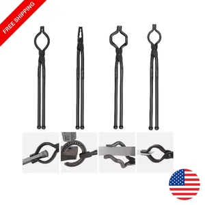 4PCS 18" Blacksmith Tongs Set Carbon Steel Forge Tools V-Bit Wolf Jaw - Picture 1 of 7