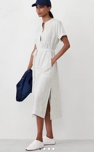 Abito camicia donna XS misto lino righe midi bottoni Banana Republic nuovo - Foto 1 di 7