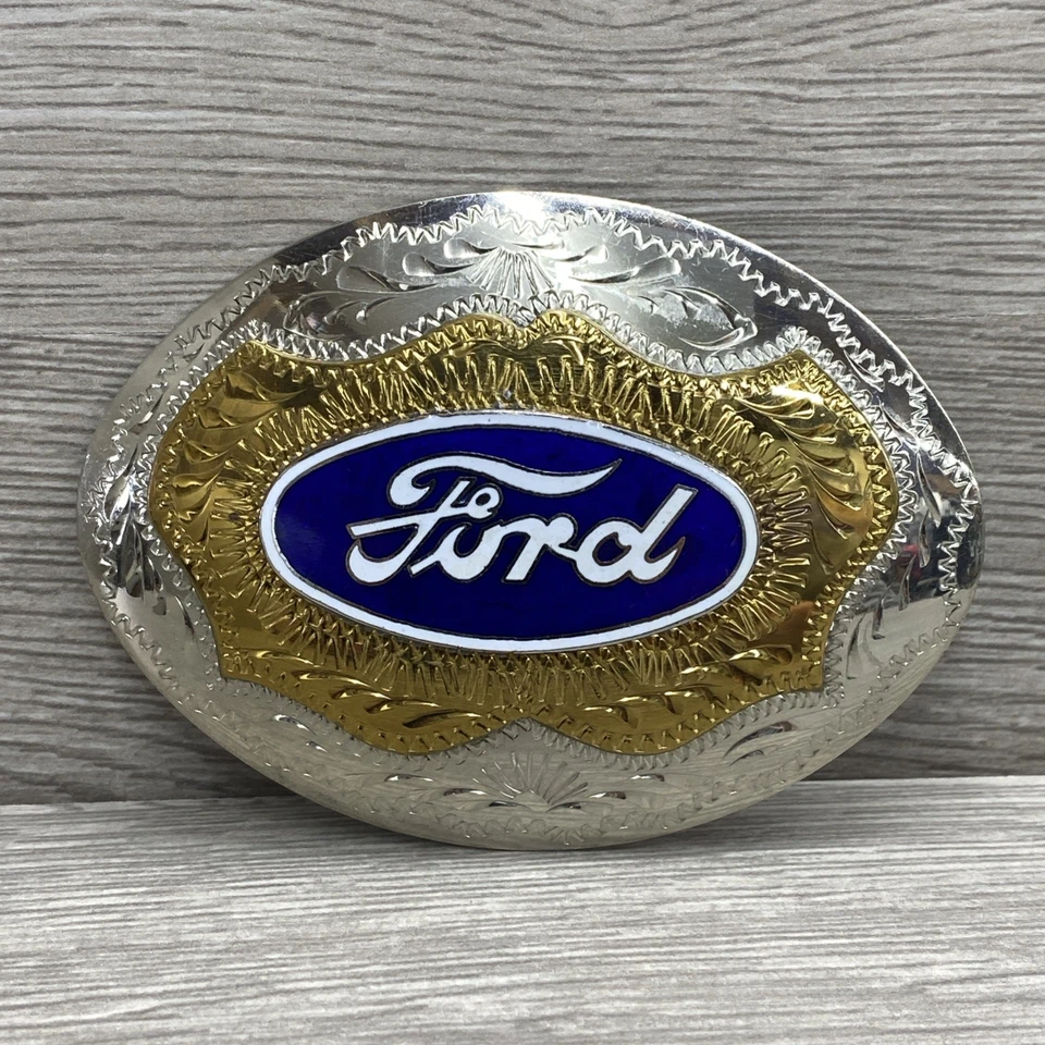 Vintage Bill Dugger Hand Made Ford Car Logo Western Belt Buckle 1991 - Image 1 of 4