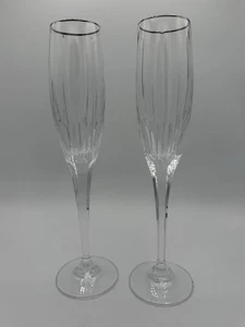 2 Mikasa Arctic Lights Platinum Champagne Flutes Crystal Glass Elegant 90s rare - Picture 1 of 15