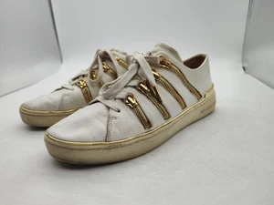 Michael KORS-CHELSIE MK-White/Gold Zipper-Trainer-HJ17D-Women Size 8M-SHOES-NICE - Picture 1 of 14