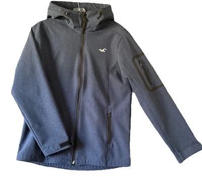 Hollister Mens Hooded Softshell Jacket Heather Navy Blue Small Fleece Lining Blk - Image 1 of 4