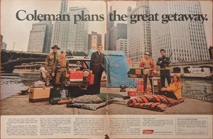 Coleman Great Getaway Two Page Vintage 1968 Folio Camping Gear Print Ad - Picture 1 of 3