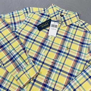 Polo Ralph Lauren Oxford Button Shirt Boys Large 14 16 Yellow Plaid Flesh Pony - Picture 1 of 10