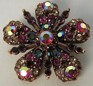 Precioso broche floral vintage de bronce Joan Rivers rojos y diamantes de imitación A/B sin usar - Imagen 1 de 4