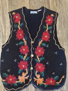 Vintage Erika Hand Knit Ugly Christmas Sweater Weste Size Large - Bild 1 von 16