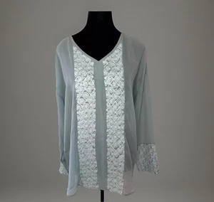 Sundance Top Tunika Seide M grün blau transparent Häkel Landhaus Boho Party Shirt gebraucht, in einwandfreiem Zustand - Bild 1 von 7