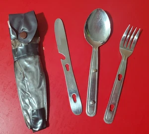Juego de tenedor, cuchillo y cuchara de camping vintage conectados acero inoxidable Japón - Imagen 1 de 10
