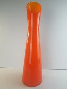 Mid Century Modern Art Glass Murano Style Orange Slant Cut Top Hand Blown Vase - Picture 1 of 10