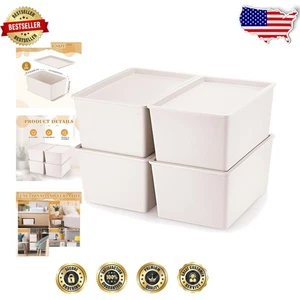 Elegantes contenedores de almacenamiento beige de 4 piezas con tapas - organizadores de plástico duraderos - Imagen 1 de 8