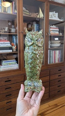 Vintage Ceramic Owl Figurine Hobbyist Gran and Brown Crackle Glaze 9 In Tall - Image 1 of 4