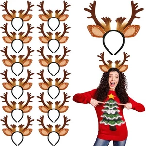 12 Pcs Reindeer Antlers Headbands for Adults Antlers Headband with Bells Hall... - Picture 1 of 6