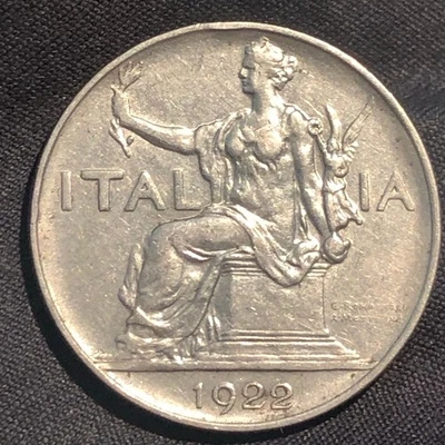 1922 年 R 版意大利 1 里尔镍币 - XF(特别精细)状况 — 第 1/4 张图片