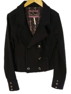 Free People Women's Coat Viscoe Wool Jacket Sz S Cropped Military Black Boho - Picture 1 of 10