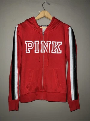 Sudadera con Capucha Rosa Edición Limitada Roja Cremallera Cuero Rayas Talla Pequeña Foto 1 de 4