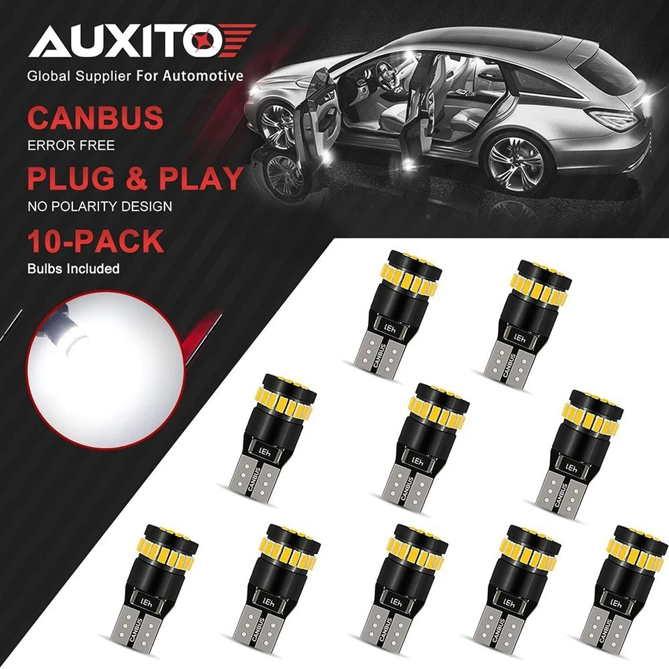 10PCS AUXITO Super Bright Canbus T10 194 168 LED light Bulb xenon white SMD 2825