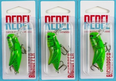 (LOT OF 3) REBEL BIGHOPPER 1/4OZ F73M97 GREEN GRASSHOPPER D9213 - Image 1 of 2