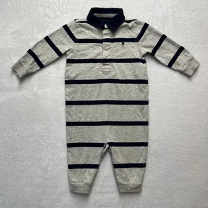 Ralph Lauren Polo Manga Larga Mameluco Bebé Niños 6m Avena Azul Marino Rayas Poni - Imagen 1 de 8