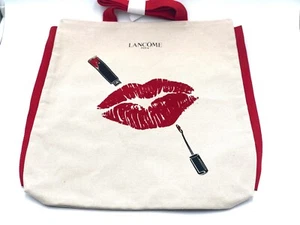 Lancome Canvas Lip Print Cosmetic Makeup Tote Beach Bag ~ Cream White