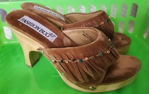 ZAPATOS MUJER ZUECOS PLATAFORMA MADERA MARRÓN TALLA 6 FLECOS/CUENTAS MULTICOLOR TACÓN 3,5 - Imagen 1 de 12