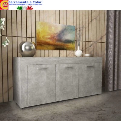 Madia 3 Ante Moderno Mobile Multiuso Salotto Credenza Soggiorno 150X41X82 Grigio - Immagine 1 di 3