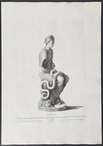 Zanetti - Estatua de Higia Sentada. Grabado folio original 16, 1743 - Imagen 1 de 2