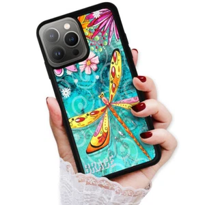 ( For iPhone 14 Pro ) Back Case Cover H23128 Flower Dragonfly - Picture 1 of 7