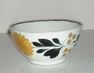 Beautifully Decorated Stick Spatter Spatterware Rice Bowl Yellow Florets Flowers - Image 1 of 3
