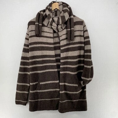 BCBG MAXAZRIA Cardigan XS Scarf Striped Open Front Draped Neck Gray Brown - Image 1 of 4