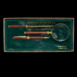Genuine Rosewood Ball Point Pen, Letter Opener, Trifocal Magnifying Glass - Picture 1 of 10