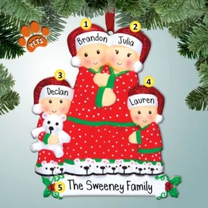 Christmas Family in Red Pajamas - Family of 4 - Personalized Ornament - Picture 1 of 1