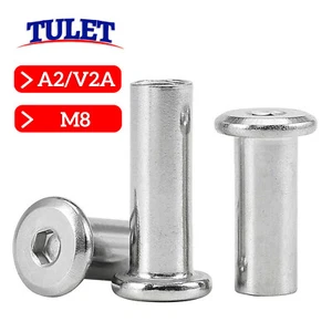 Dadi manicotto M8 con testa piatta esagono interno chiuso acciaio inox V2A A2 - Foto 1 di 21