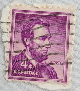 U.S. Postage ~ Abraham Lincoln ~ Cancelled/Post ~ Purple 4¢ Stamp -c.1956 ~ X59 - Bild 1 von 6