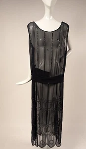FLAPPER 1920’S SHEER BLUE SILK CHIFFON DRESS W LARGE JEM STYLE BEADING - Picture 1 of 6
