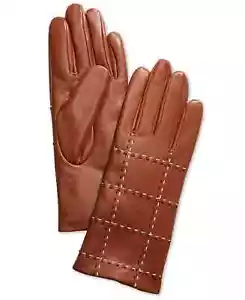 Charter Club karierte Steppstich Damen Lederhandschuhe braun Large - Bild 1 von 1