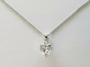 Solid 925 Sterling Silver Heart Shaped CZ Pendant With Sterling Silver Chain - Picture 1 of 9